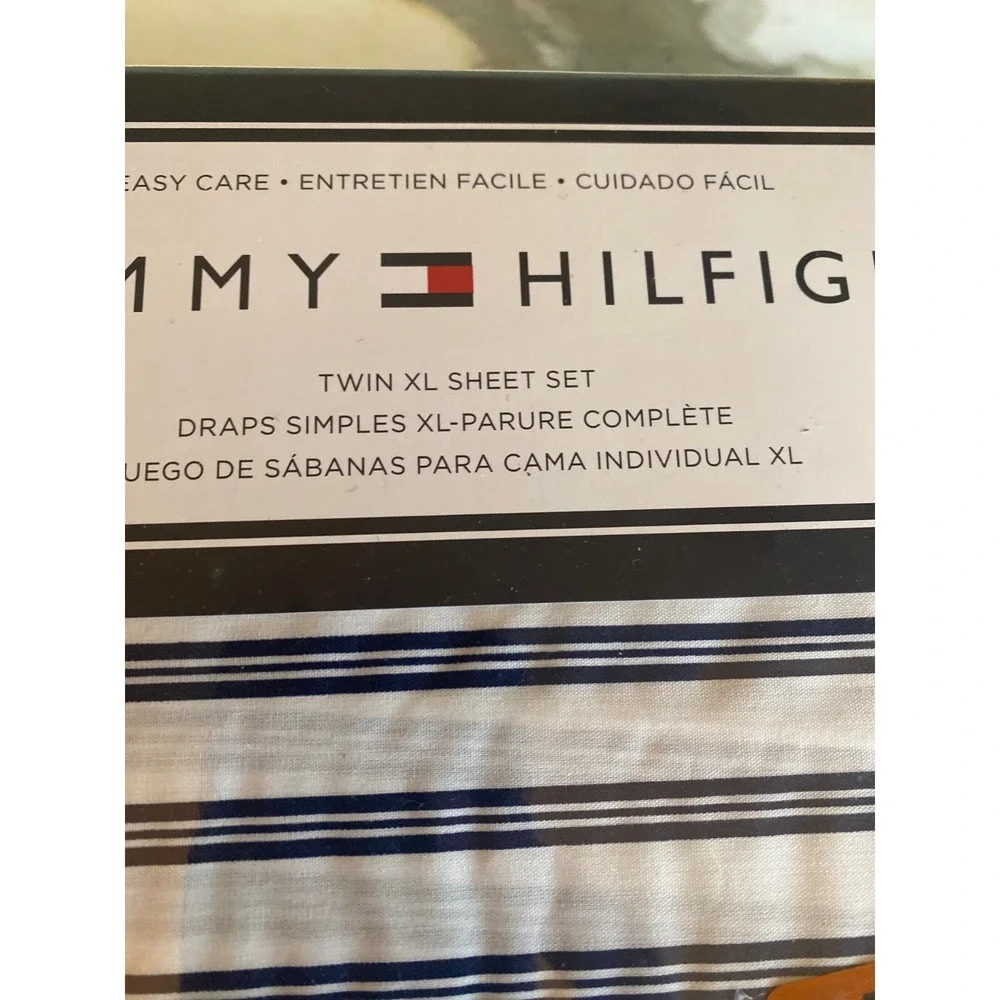 NIP Tommy Hilfiger‎ X Long Twin Sheet Set White Blue Stripes